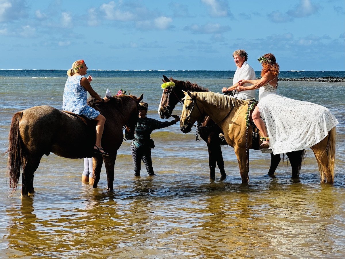 Wedding on horseback in ocean
